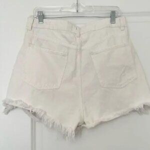Zara White Jean Button Fly High Rise Frayed Hem Distressed Short Women’s Size 12